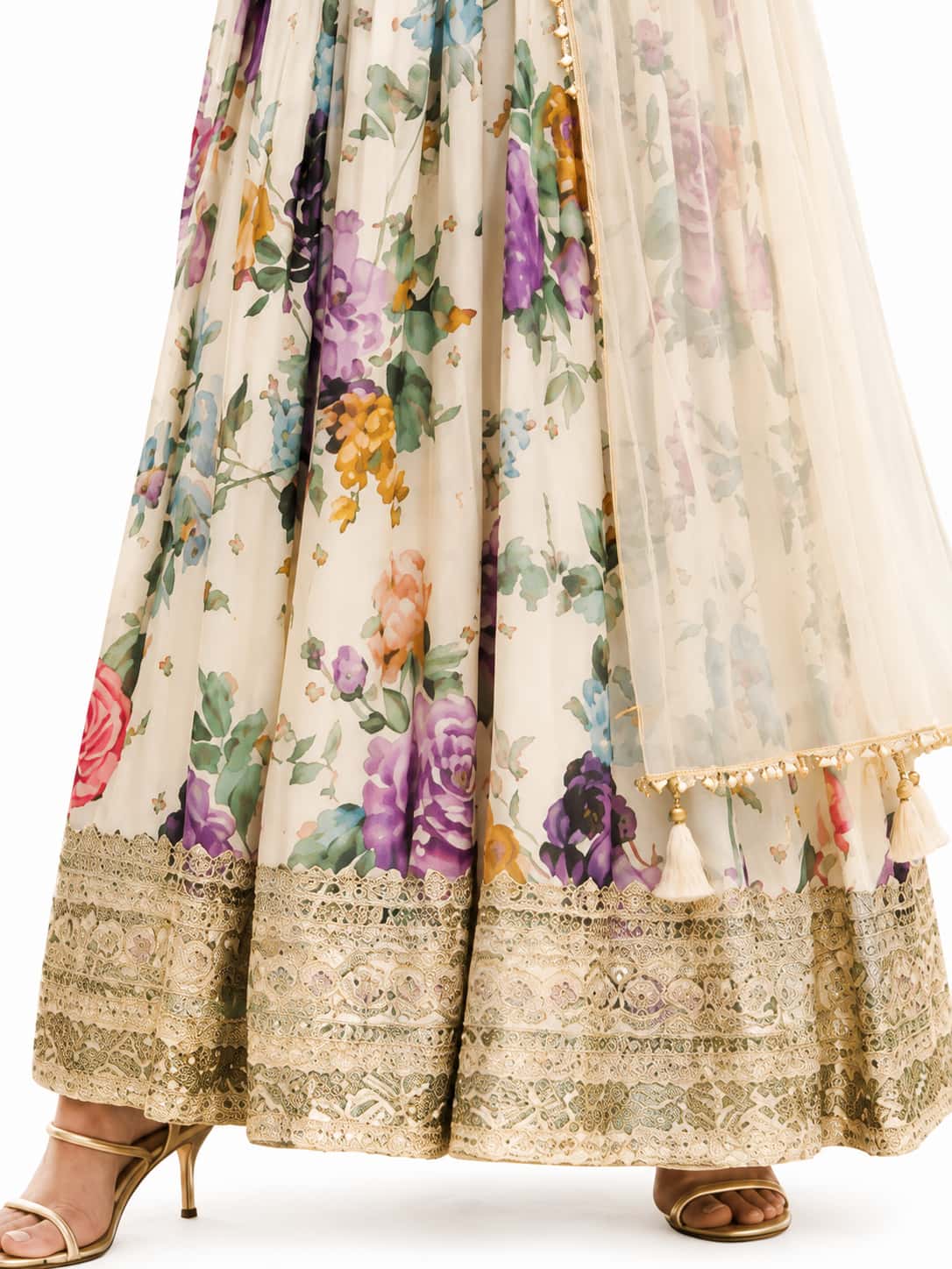 Off White Georgette Printed Anarkali Suit