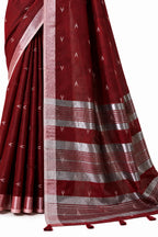 Deep Maroon Linen Silk Saree Striped Pallu Detail - Naksh Creation