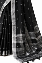 Black Linen Silk Saree Striped Pallu Detail - Naksh Creation