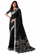 Black Slub Linen Silk Zari Border Work Saree