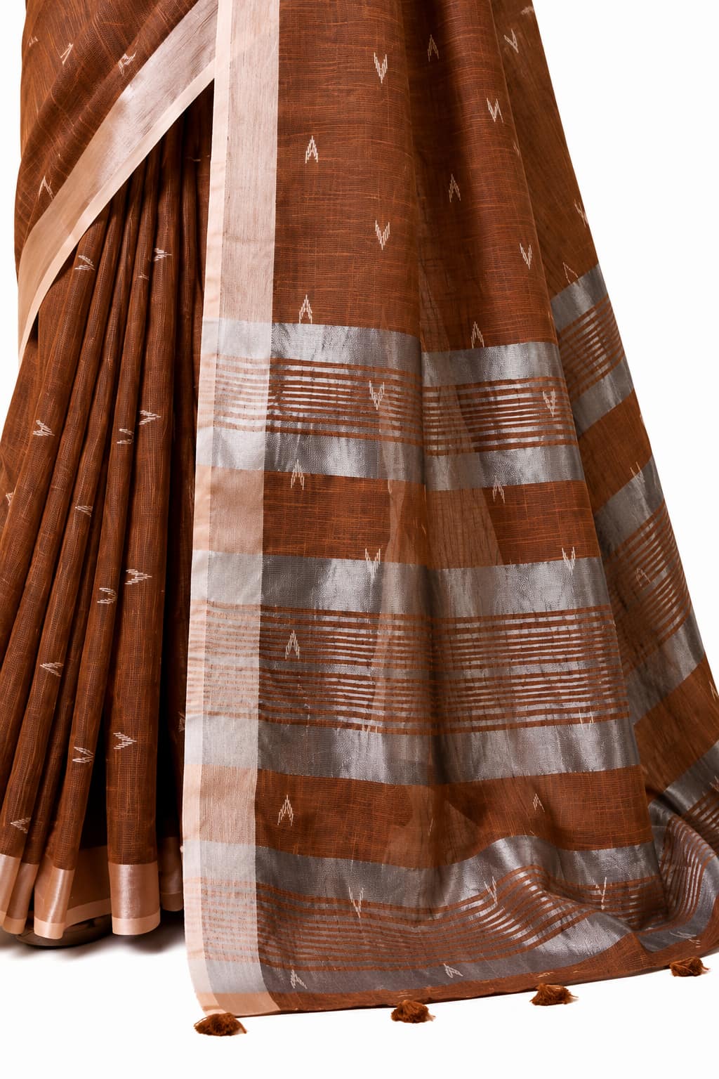 Chocolate Brown Linen Silk Saree Striped Pallu Detail - Naksh Creation