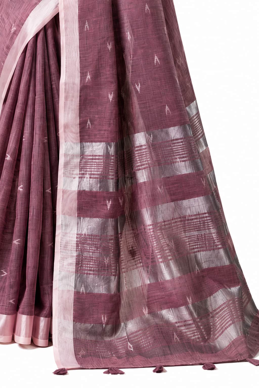 Dusty Mauve Linen Silk Saree Striped Pallu Detail - Naksh Creation