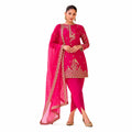 Fuchsia Pink Embroidered Crepe Silk Dhoti Suit with Organza Dupatta by Naksh Creation