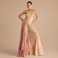 Champagne gold embroidered palazzo suit with blush pink dupatta