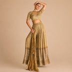 Olive Gold Real Georgette Embroidered Readymade Palazzo Suit by Naksh Creation