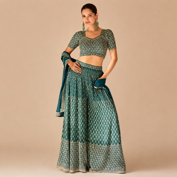 Teal Green Real Georgette Embroidered Readymade Palazzo Suit by Naksh Creation