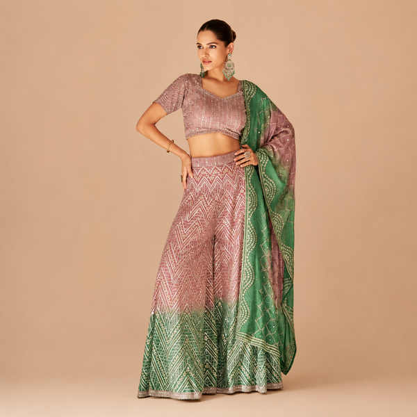 Rose gold Chinon Silk Embroidered Palazzo Suit