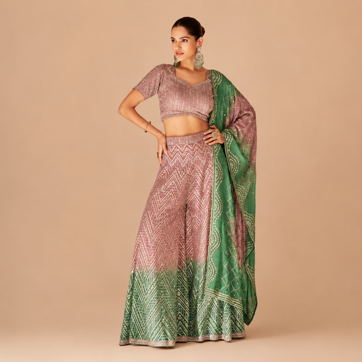 Dusty Mauve Real Georgette Embroidered Readymade Palazzo Suit by Naksh Creation