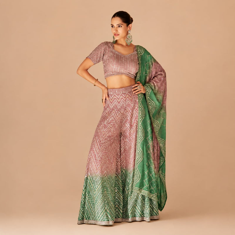 Dusty Mauve Real Georgette Embroidered Readymade Palazzo Suit by Naksh Creation