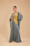 Steel Grey Chinon Indo Western Palazzo Suit