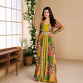 Mustard Yellow Self Jacquard Voile Embroidered Readymade Salwar Kameez by Naksh Creation