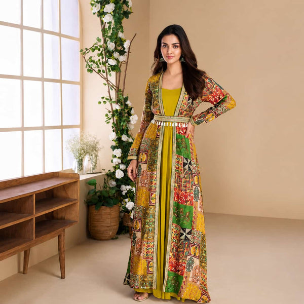 Mustard Yellow Self Jacquard Voile Embroidered Readymade Salwar Kameez by Naksh Creation