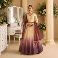 Beige & Mauve Ombre Premium Real Georgette Chikankari Embroidered Anarkali Suit with Embroidered Dupatta