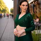 Emerald Green Georgette Indo Western Palazzo Set