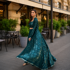 Teal Green Georgette Indo Western Palazzo Set