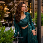 Teal Green Georgette Indo Western Palazzo Set