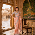 Silk Crepe saree featuring cord embroidery and sequins work for premium occasions.