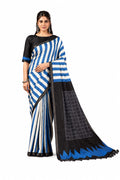 Blue Crepe Silk Geometric Stripes Print Casual Wear Saree