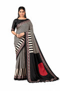 White Crepe Silk Linear Stripes Print Casual Wear Saree