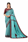 Turquoise Blue Crepe Silk Stripes & Polka Dot Print Casual Wear Saree