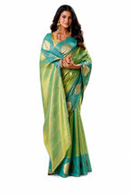 Teal Green Soft Tissue Silk Saree Blouse and Fabric Detail - Naksh Creation