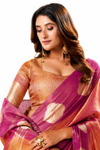 Magenta Pink Soft Tissue Silk Zari Work Premium Casual Saree - Naksh Creation