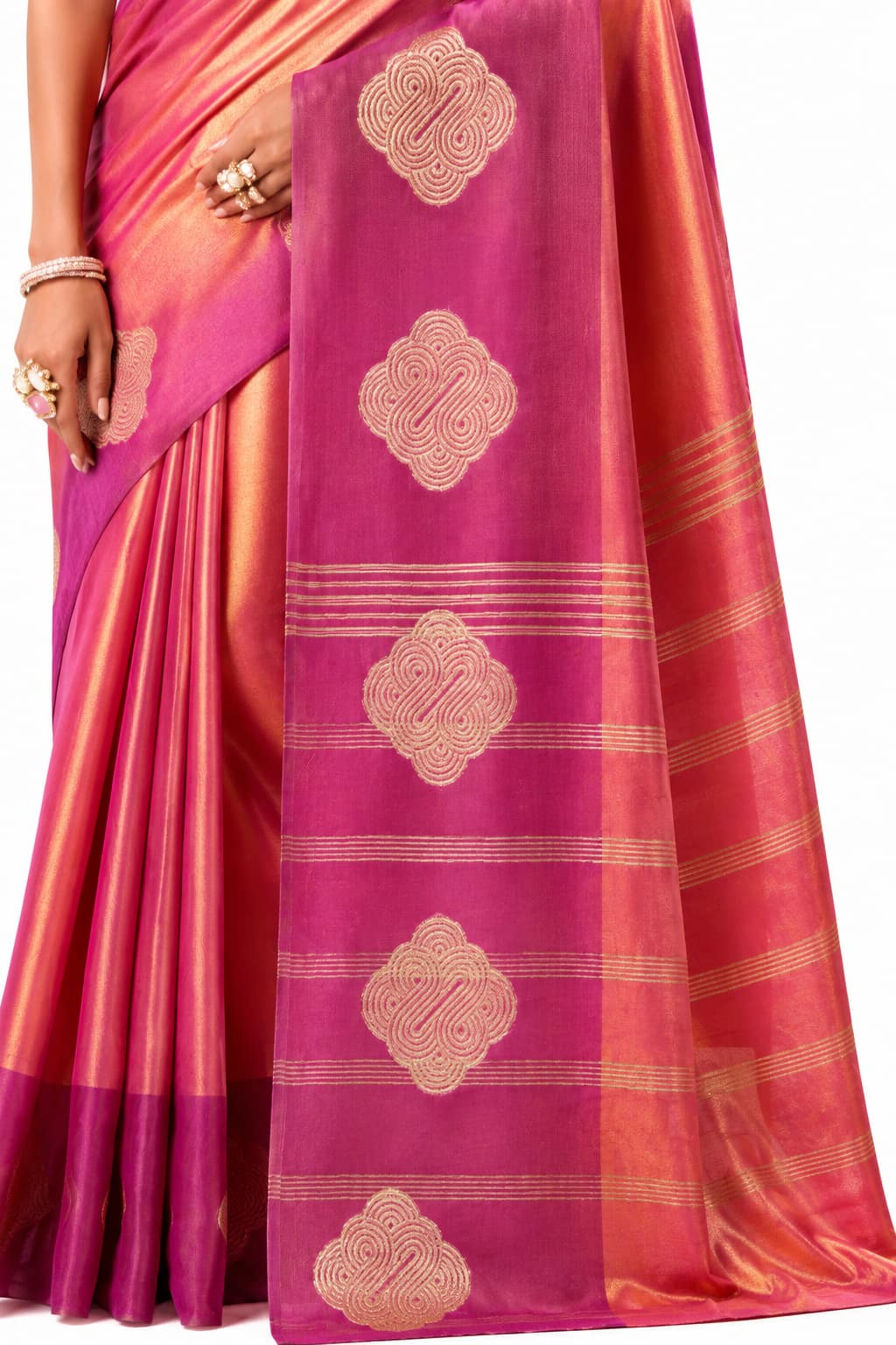 Magenta Pink Soft Tissue Silk Saree Woven Zari Motif and Pallu Detail - Naksh Creation