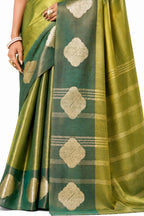 Olive Green Soft Tissue Silk Saree Woven Zari Motif and Pallu Detail - Naksh Creation