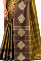 Olive Gold Soft Tissue Silk Saree Woven Zari Motif and Pallu Detail - Naksh Creation