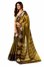 Olive Gold Soft Tissue Silk Saree Blouse and Fabric Detail - Naksh Creation