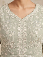 Pista Green Embroidered Real Georgette Sharara Suit Set - View 5