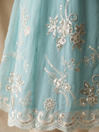 Sky Blue Embroidered Real Georgette Sharara Suit Set - View 6