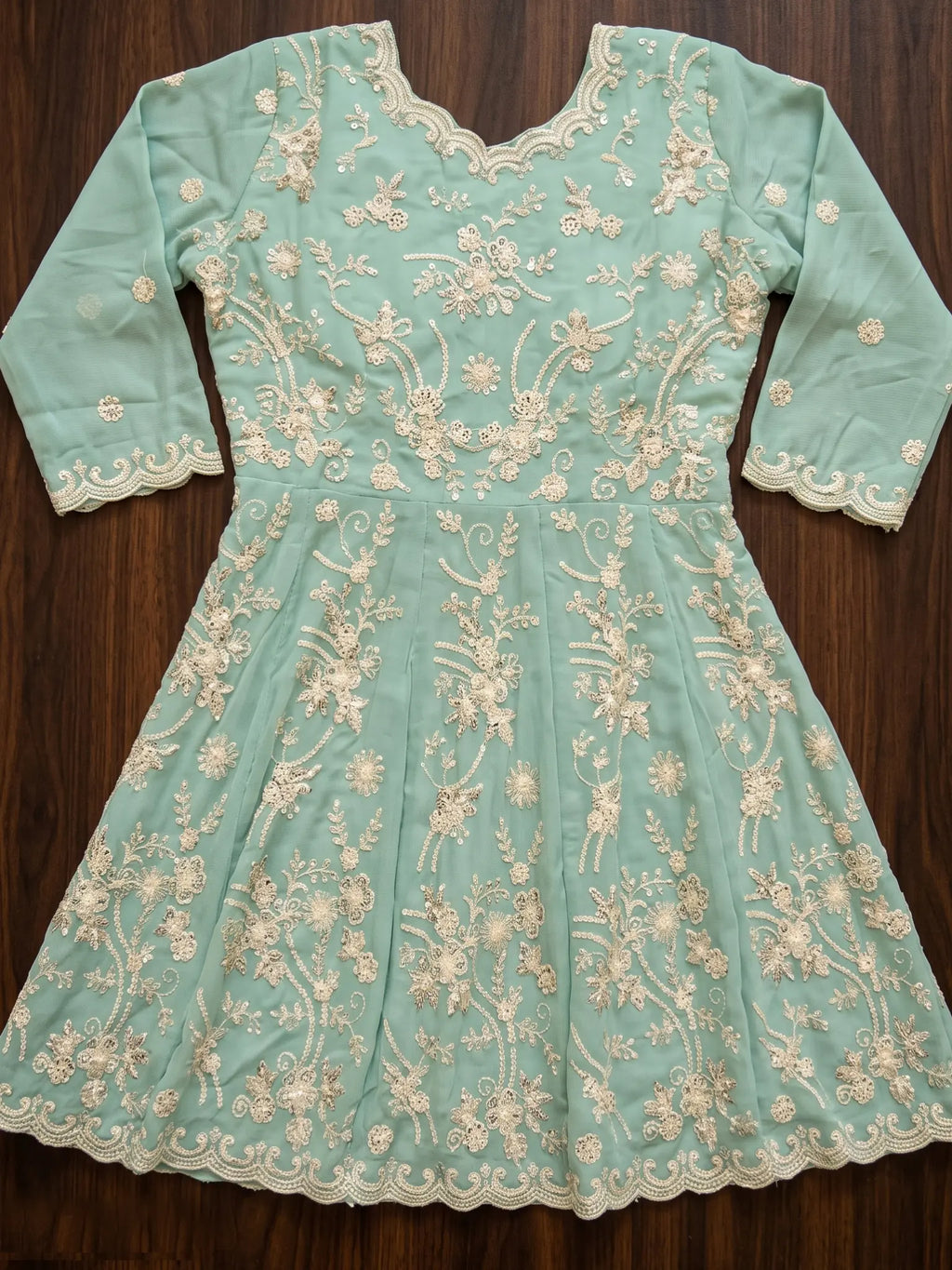 Sky Blue Embroidered Real Georgette Sharara Suit Set - View 9