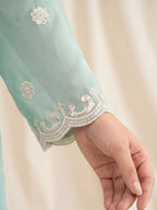 Sky Blue Embroidered Real Georgette Sharara Suit Set - View 10