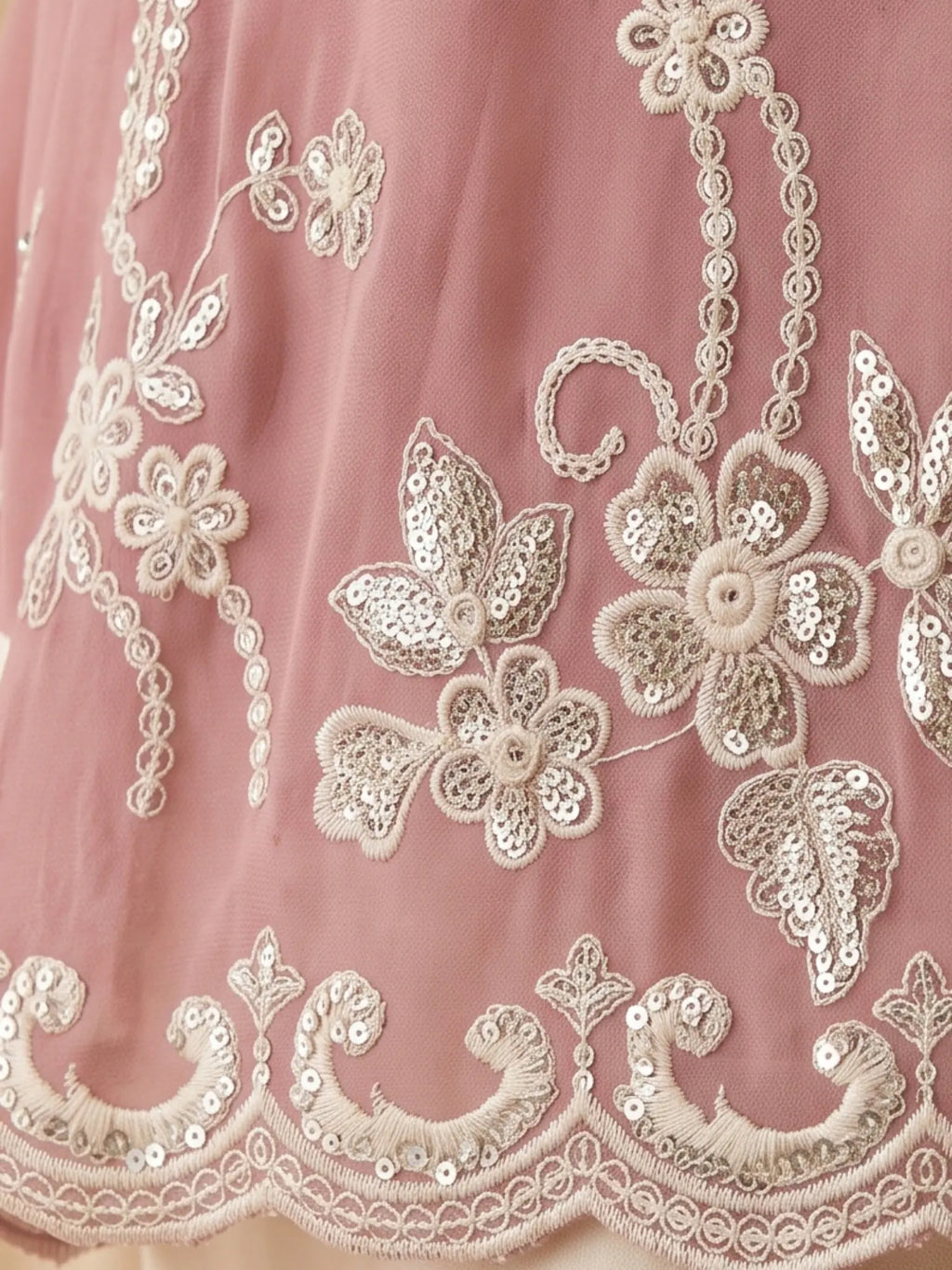 Dusty Pink Embroidered Real Georgette Sharara Suit Set - View 7