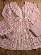 Dusty Pink Embroidered Real Georgette Sharara Suit Set - View 8