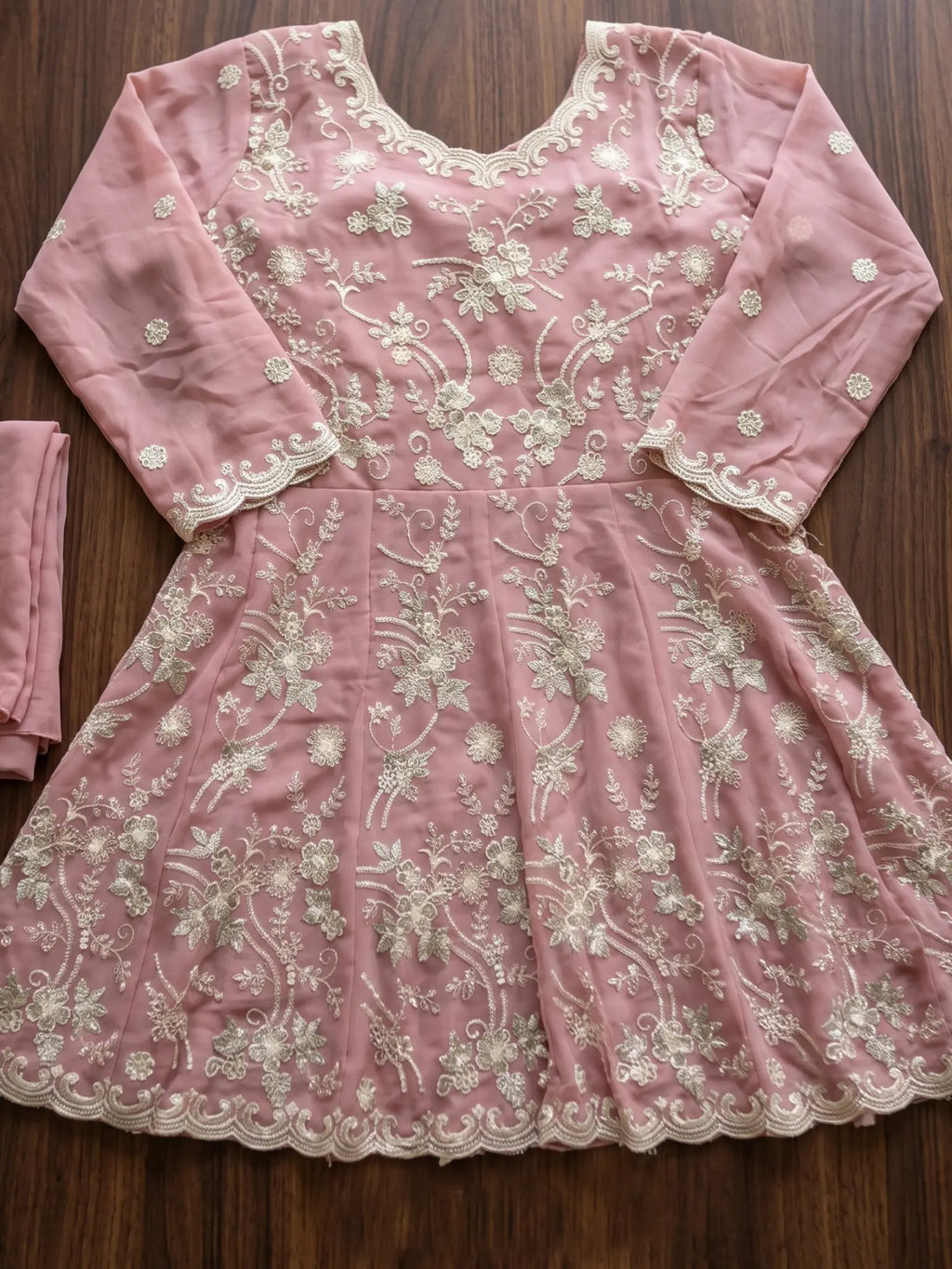 Dusty Pink Embroidered Real Georgette Sharara Suit Set - View 9