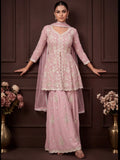 Dusty Pink Embroidered Real Georgette Sharara Suit Set