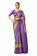 Royal Purple Jacquard P V Silk Zari Weaving Digital Print Saree
