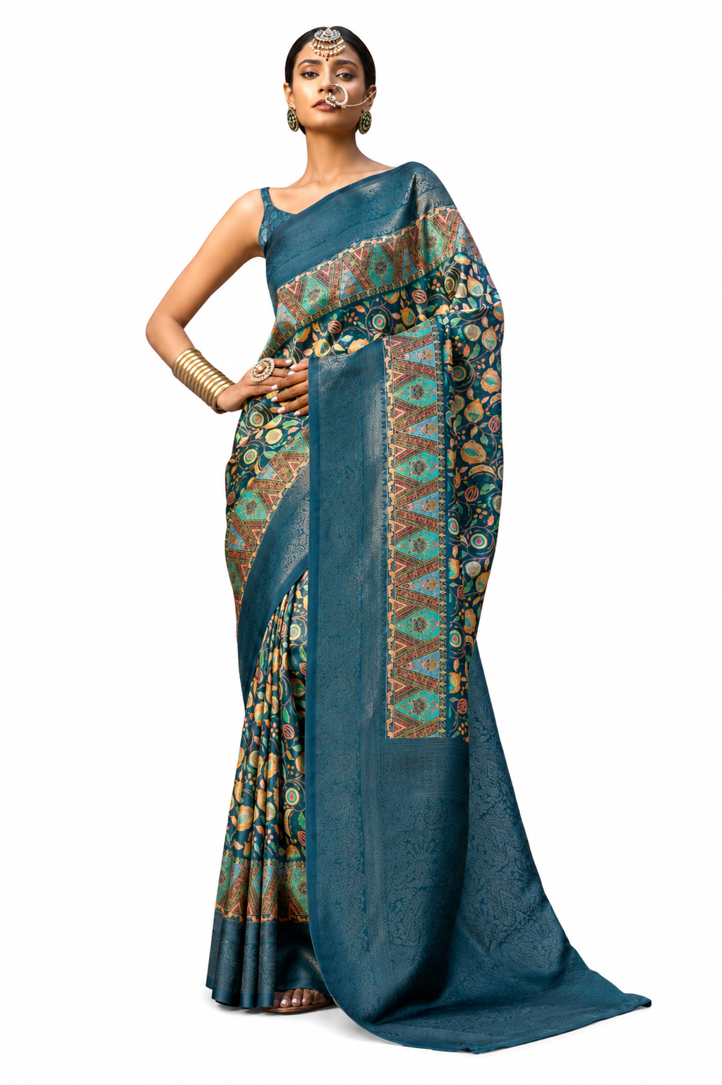 Teal Blue NKX20078 Premium Jacquard Fabric Work Saree