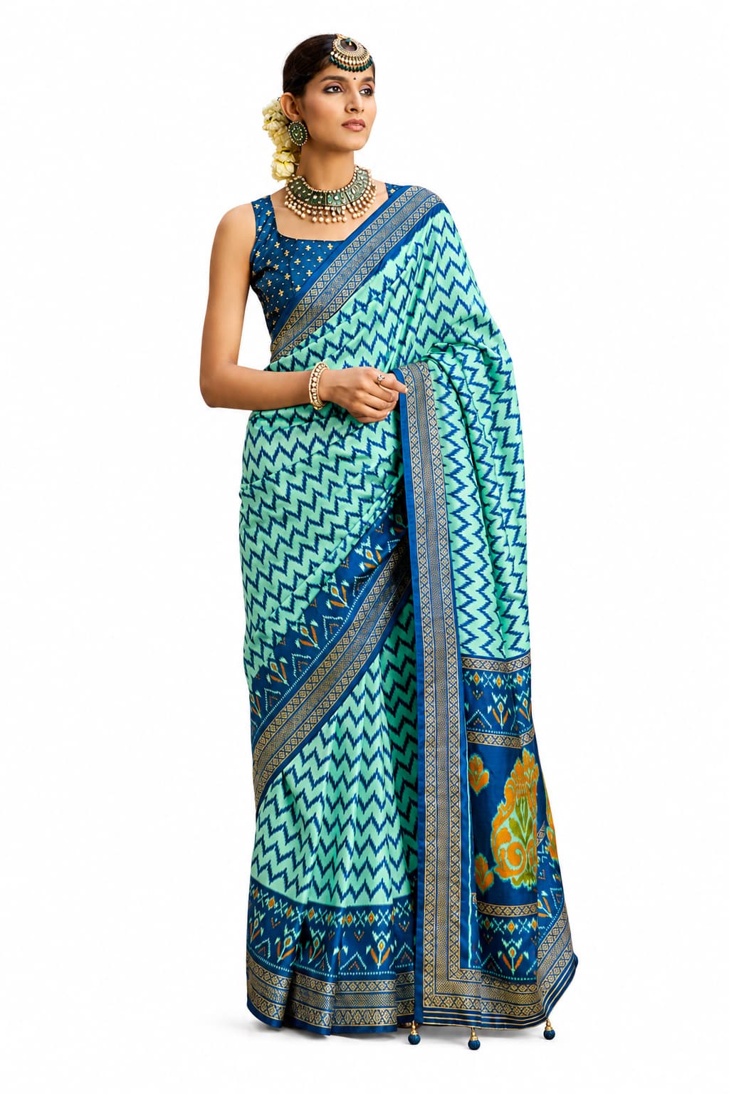 Naksh Creation Sigma Silk Patola Saree Aqua Blue & Royal Blue