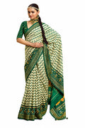 Emerald Green Soft Silk Chevron Ikat Patola Print Saree