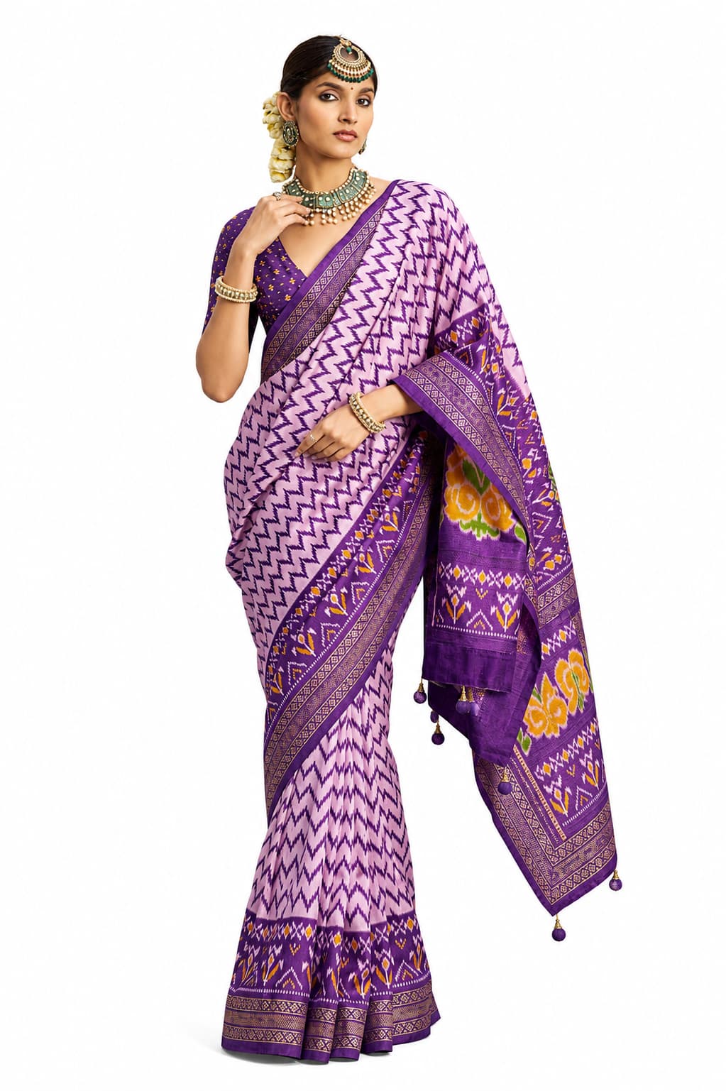 Naksh Creation Sigma Silk Patola Saree Maroon & Charcoal Grey