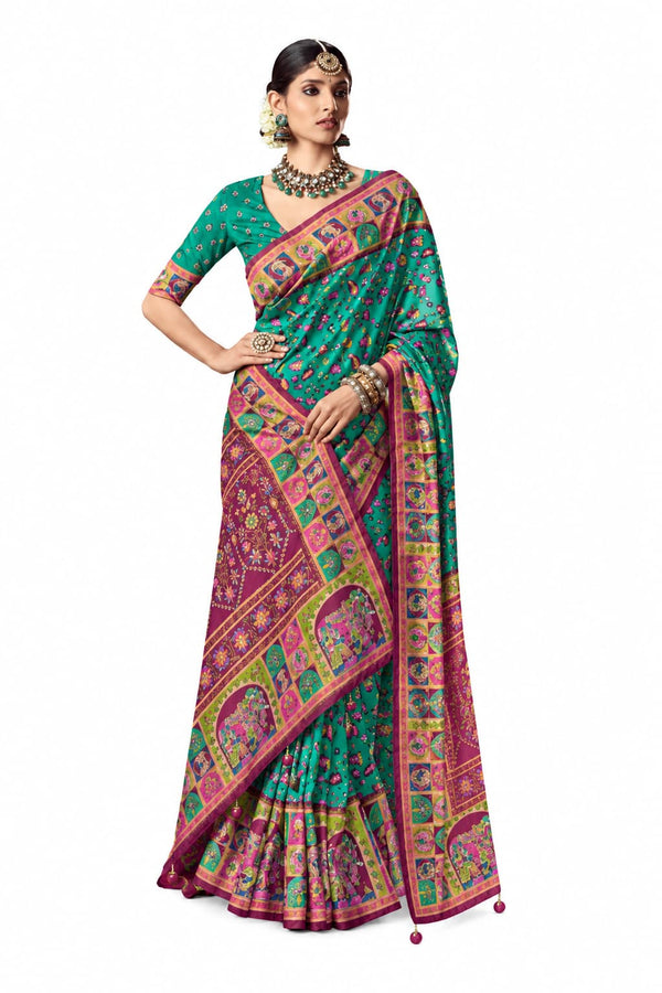 Cream Silk Hand Block Printed Designer Saree