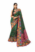 Bottle Green Dola Silk Pichwai Kalamkari Print Casual Wear Saree