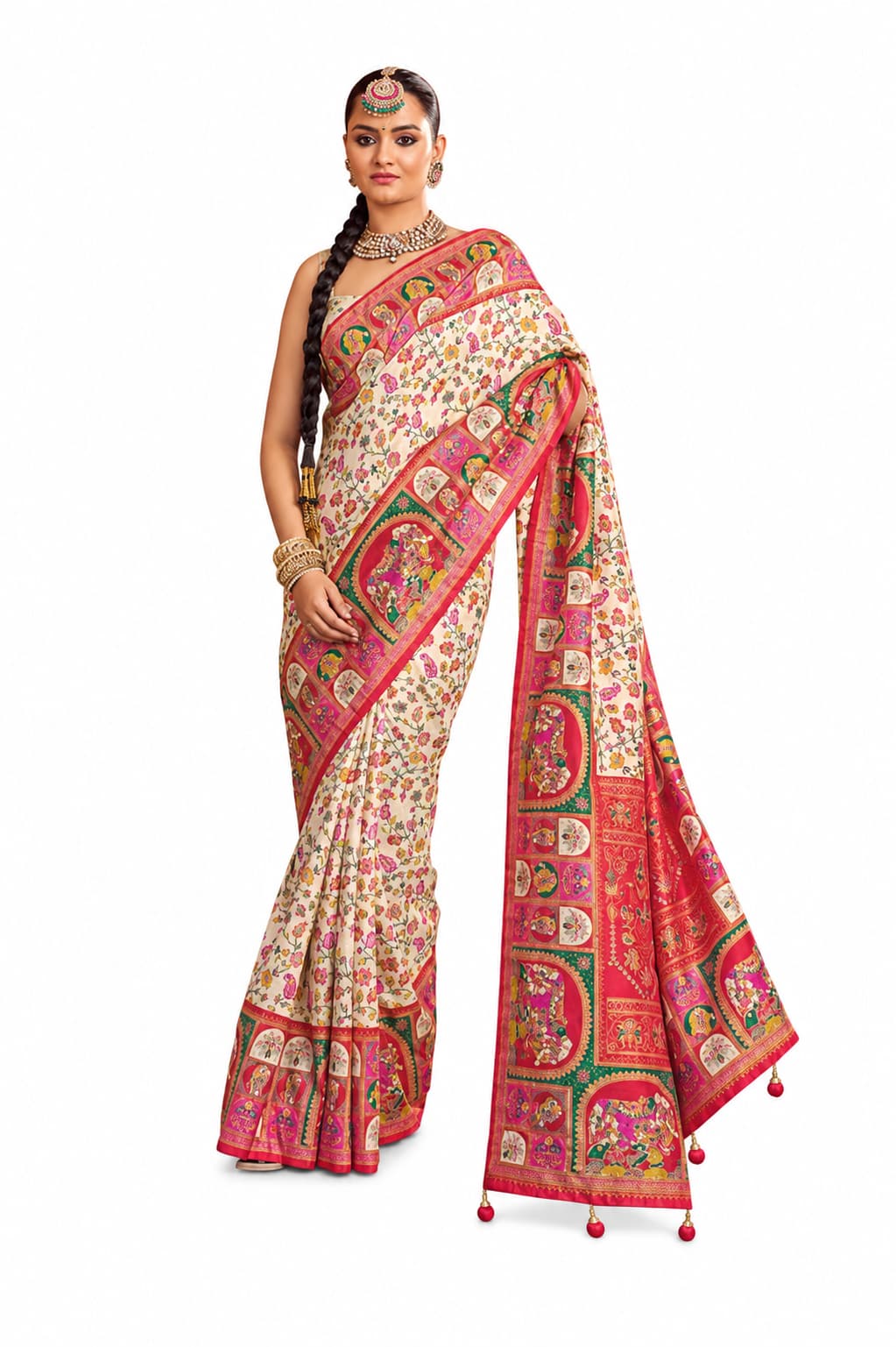 Green Silk Hand Block Printed Designer Saree