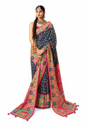 Navy Blue Dola Silk Pichwai Kalamkari Print Casual Wear Saree
