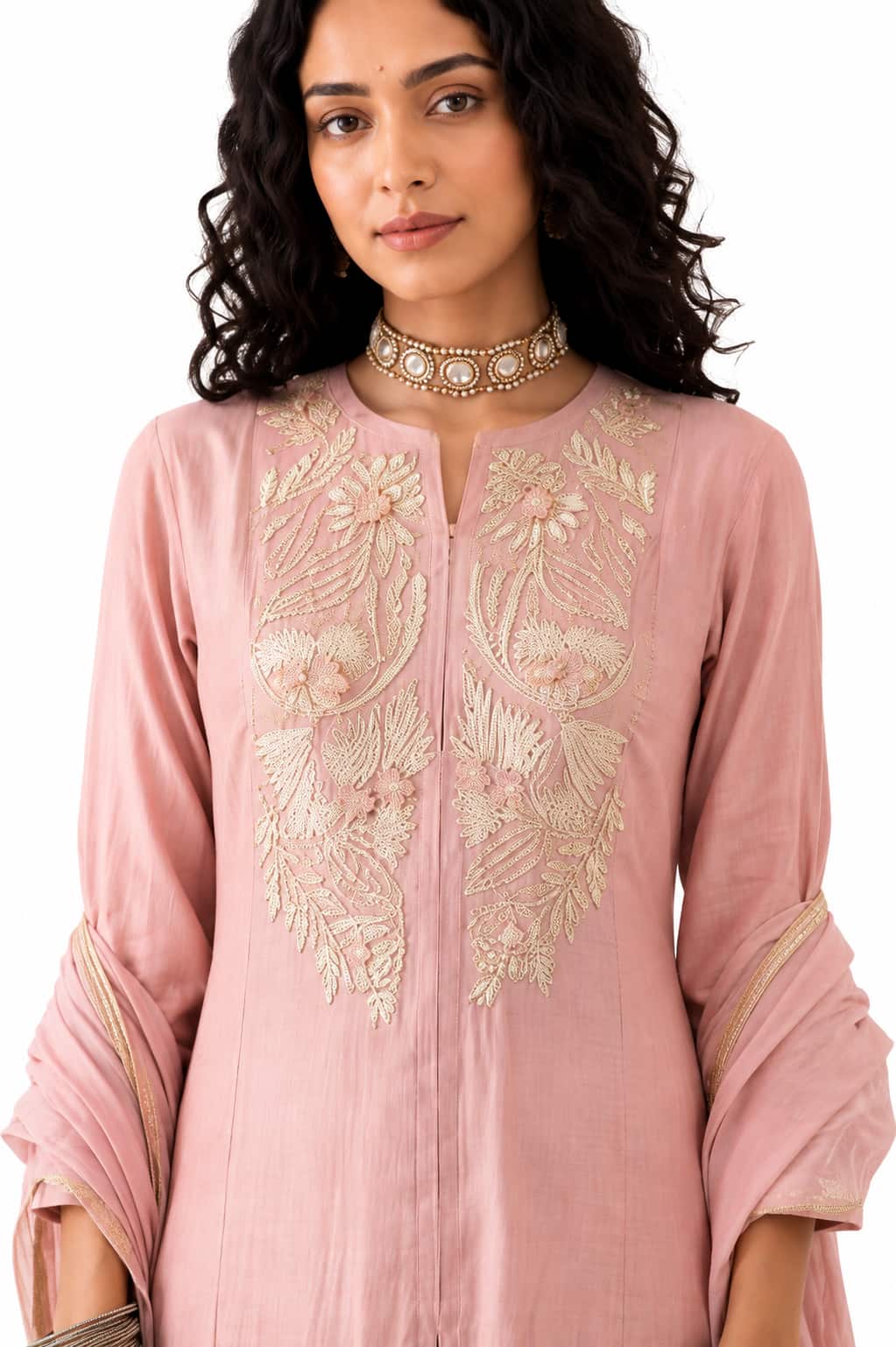 Naksh Creation Dusty Rose Pink Embroidered Roman Silk Palazzo Suit