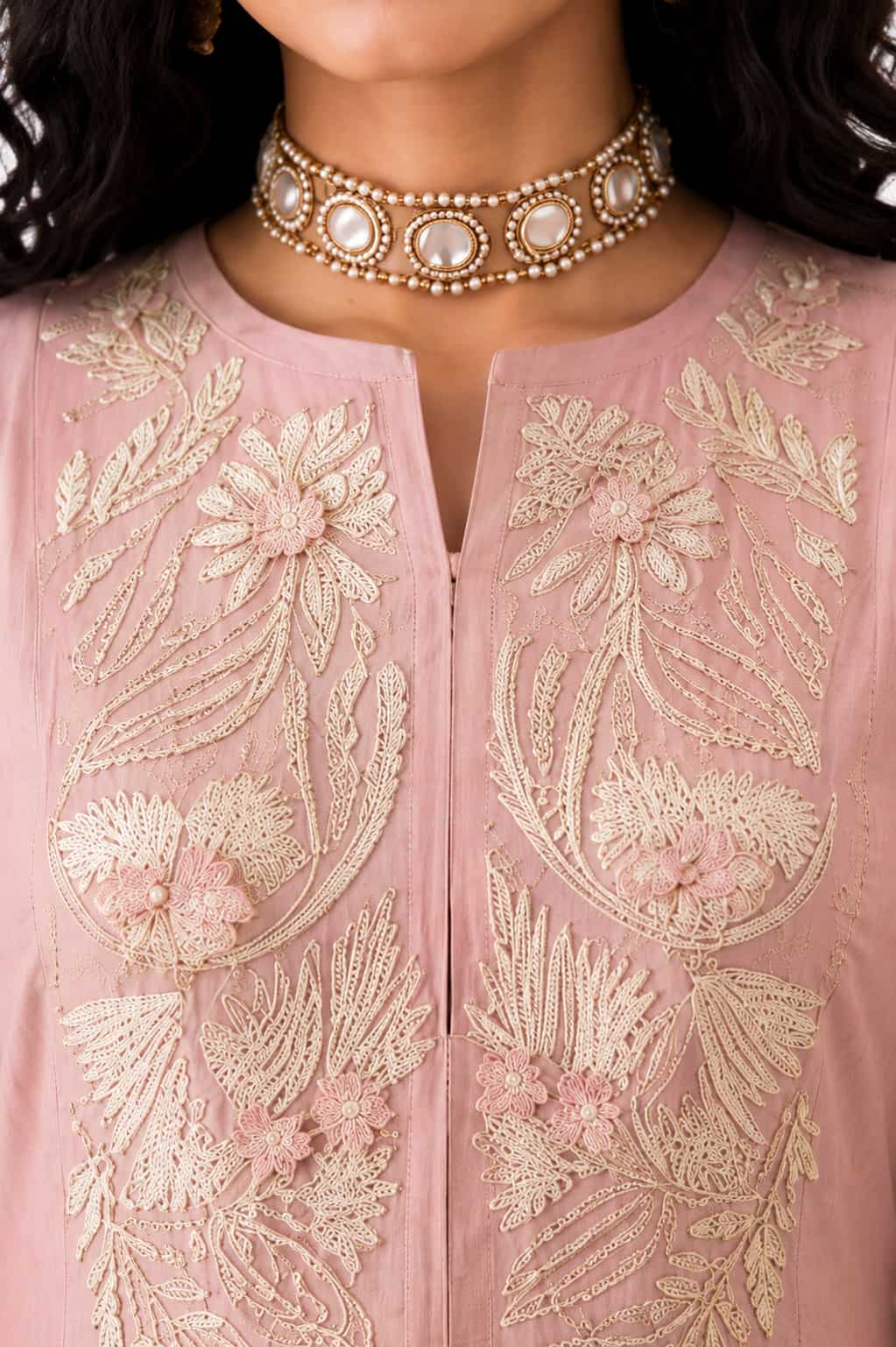 Naksh Creation Dusty Rose Pink Embroidered Roman Silk Palazzo Suit