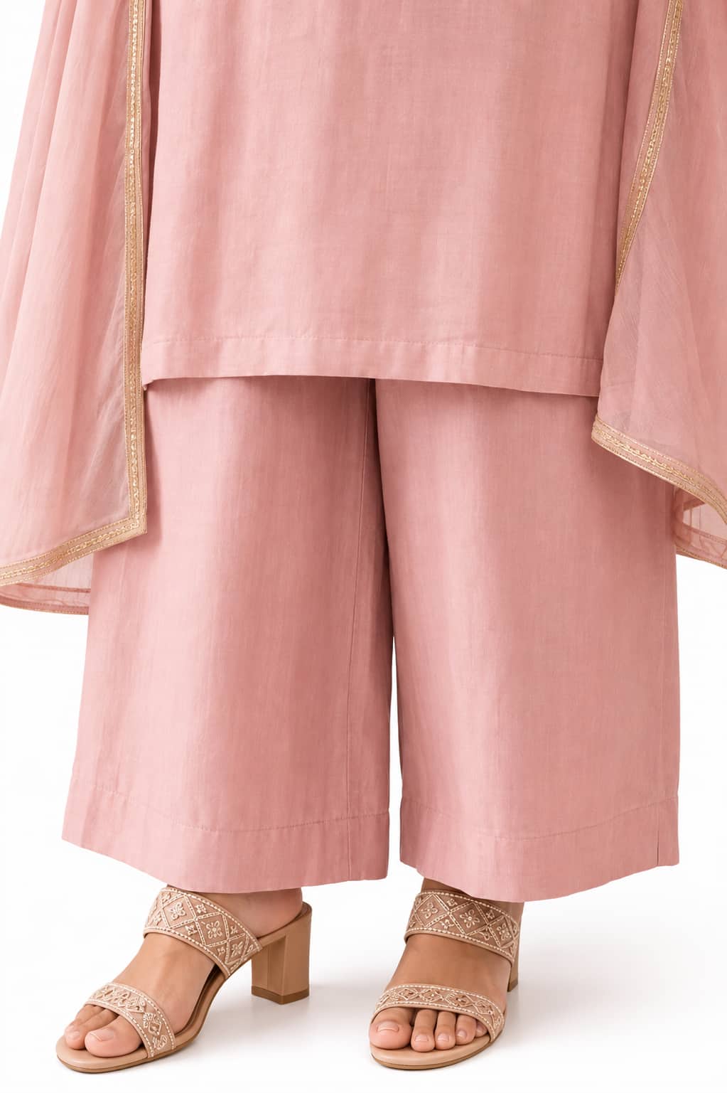 Naksh Creation Dusty Rose Pink Embroidered Roman Silk Palazzo Suit